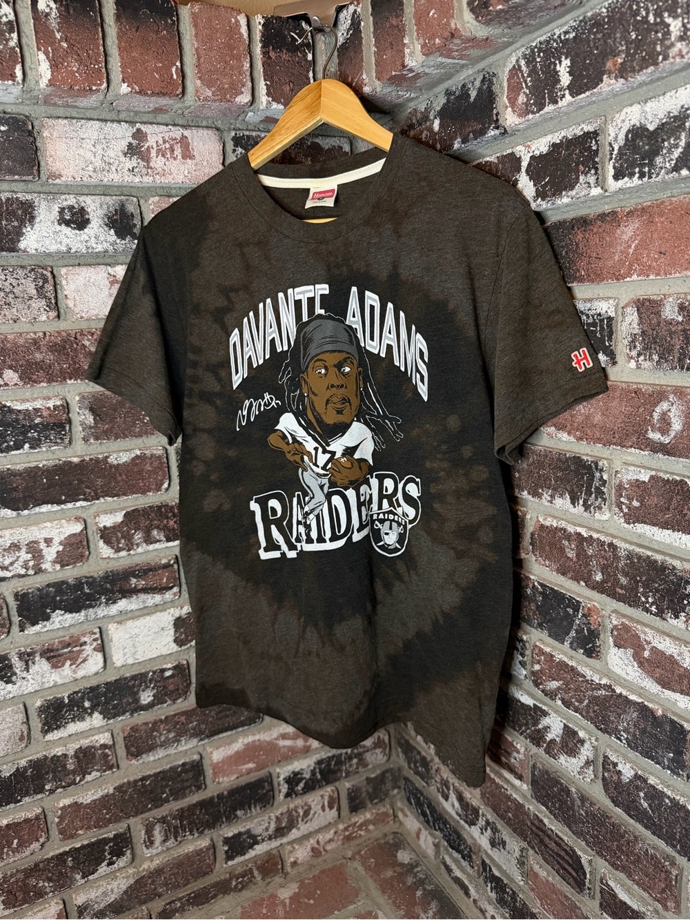Homage Davante Adam’s Raiders Football Caricture One of one bleach Tiedye tshirt